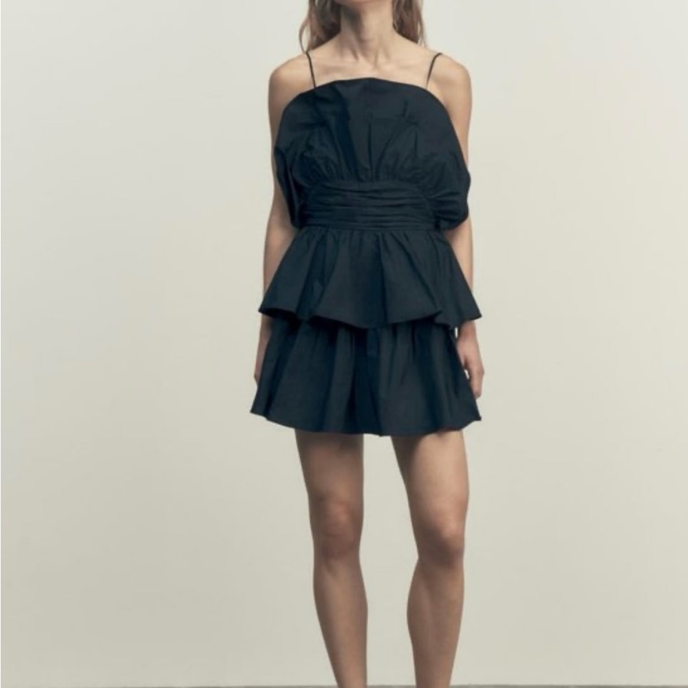 Zara Elegant Black Ruffled Tiered Mini Dress, straps are not adjustable.